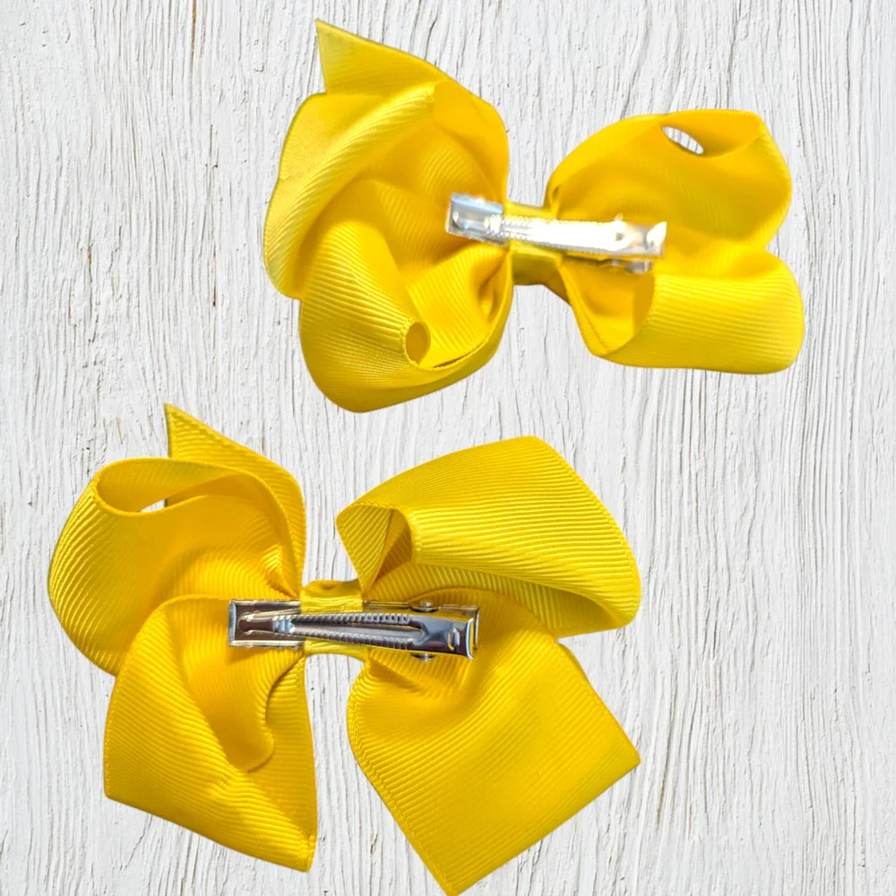 Set of 2 Yellow Grosgrain Hair Bows 3